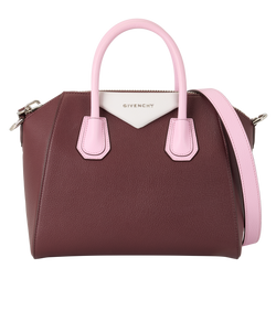Antigona Small Tri-Color Bag, Leather, Burgundy/Pink/White,3CC0127,DB/S,3*